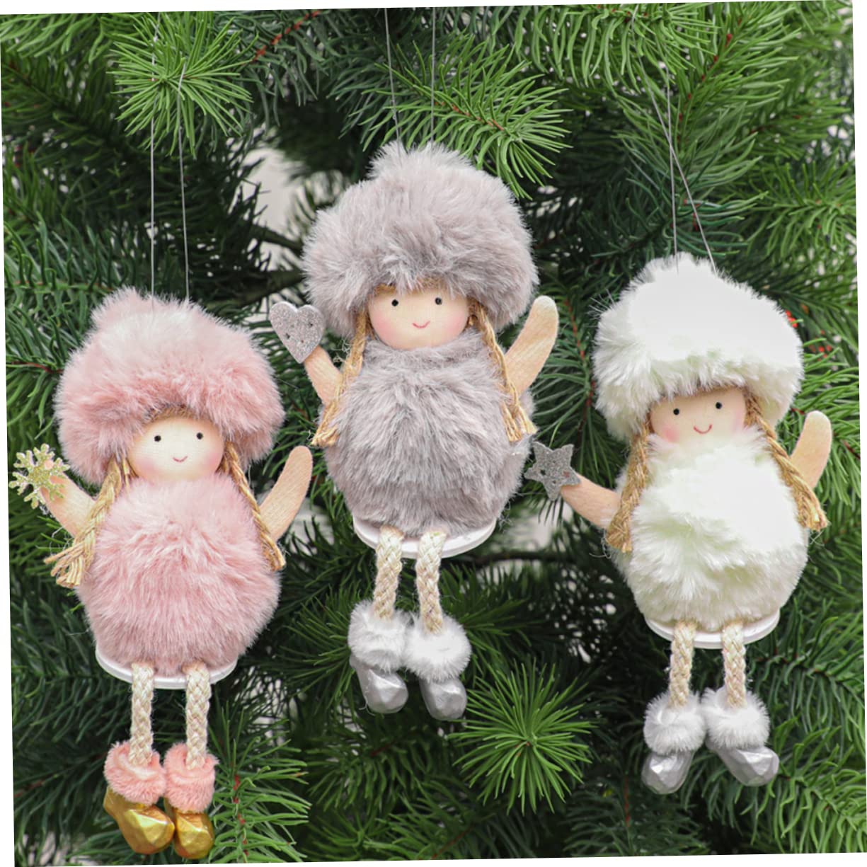 OUNONA 9piezas Adornos Navideños De Ángel Colgantes De Muñecos De Peluche para Decorar Árbol Pared y Ventanas Navidad