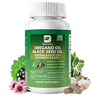 Oil of Oregano with Black Seed Oil - Oregano Oil Capsules Organic | Moringa, Garlic, Olive, Elderberry, Echinacea, Fennel - 95% High Carvacrol Oregano Support Immune, Digestive | 150 Capsules Non-GMO
