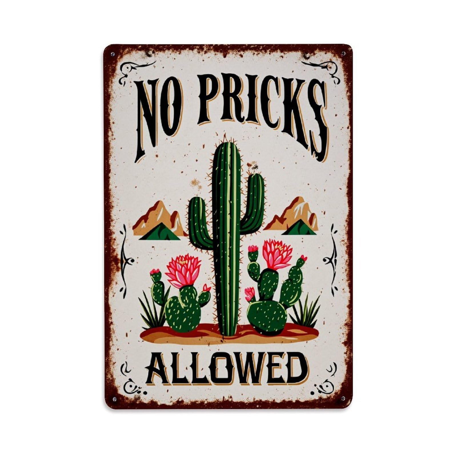 Enderetf Vintage Cactus Desert Mountains Flowers Sign Tin Sign Metal Poster, Home Bar Garage Man Cave Cafe Indoor & Outdoor Wall Decoration 8X12inches