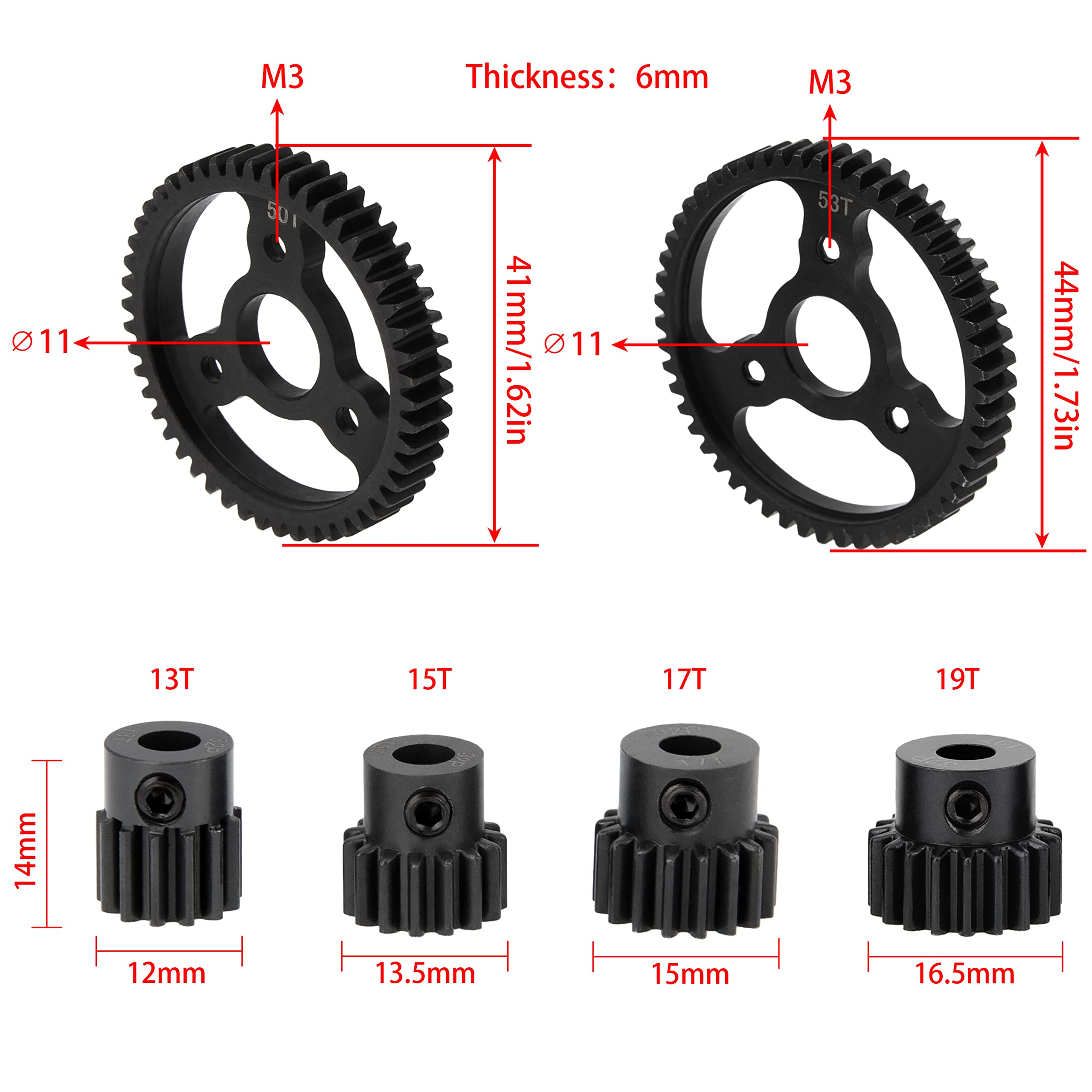 Amazon.com: DKKY 6PCS 32P M0.8 Metal Hardened Steel Gear 53T 50T