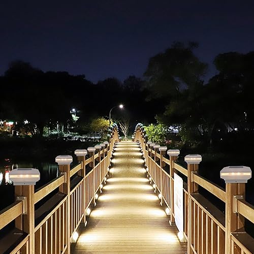 Miniatura 5 de Dynaming Paquete de 8 luces solares para postes, luces decorativas para exteriores, tapas de carcasa blanca alimentada por energía solar