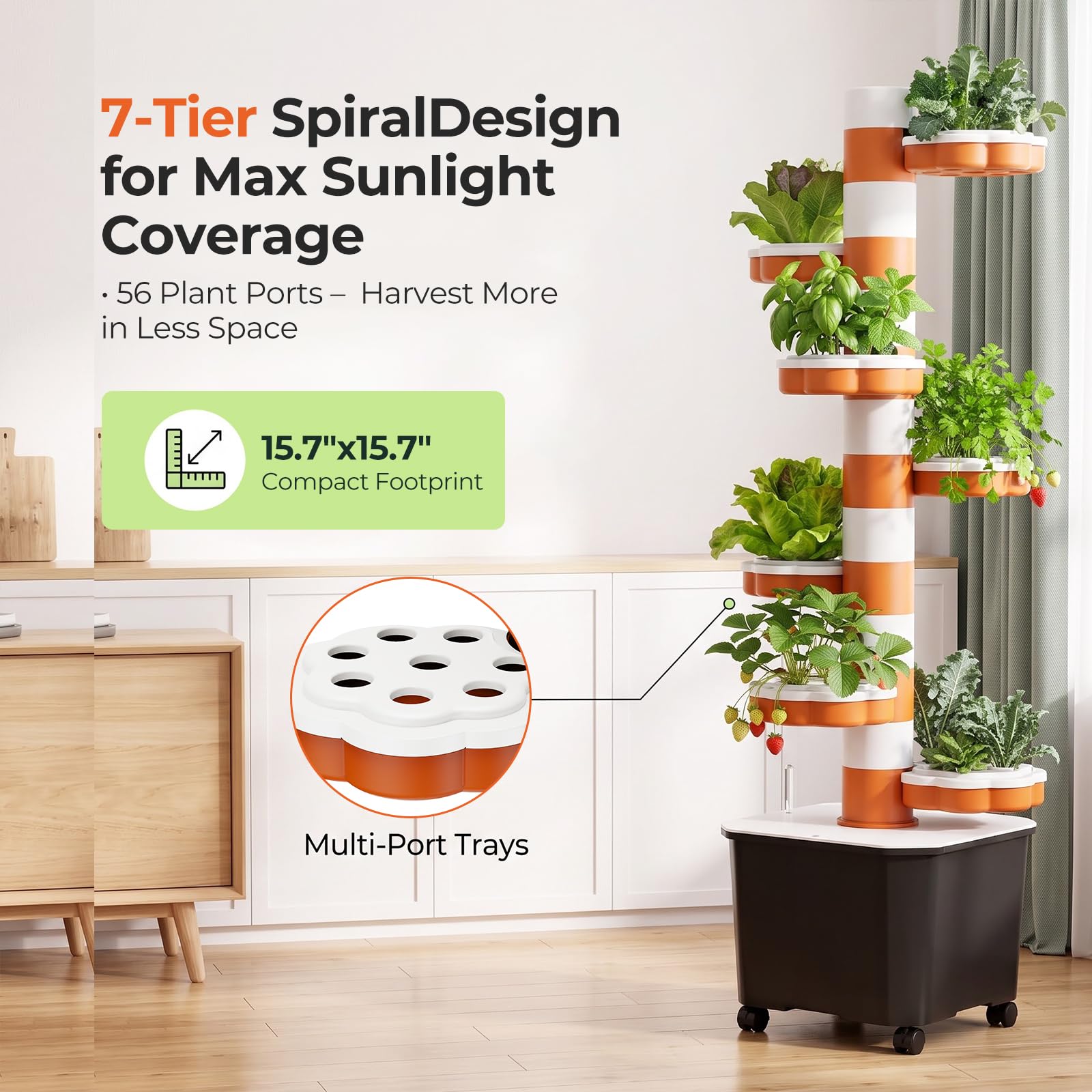 Tour hydroponique verticale à 7 couches, système de culture de jardin avec minuterie intelligente 24 h et pompe à eau 12 V, modulaire sans BPA intérieur/extérieur pour les amateurs de jardinage