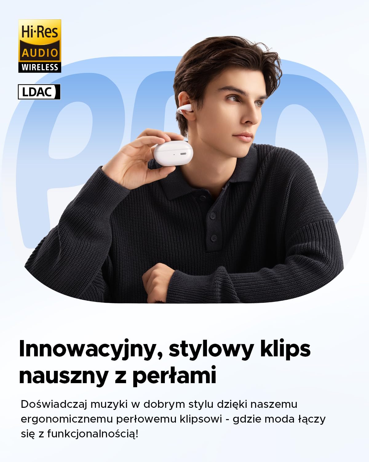 SOUNDPEATS PearlClip Pro Hi-Res Open Ear Słuchawki Douszne z Klipsem, Bezprzewodowe Słuchawki z LDAC Bluetooth 6.0 Wodoodporność IPX5 24-godzinny do Biegania/Jazdy na Rowerze/Fitnessu Biały