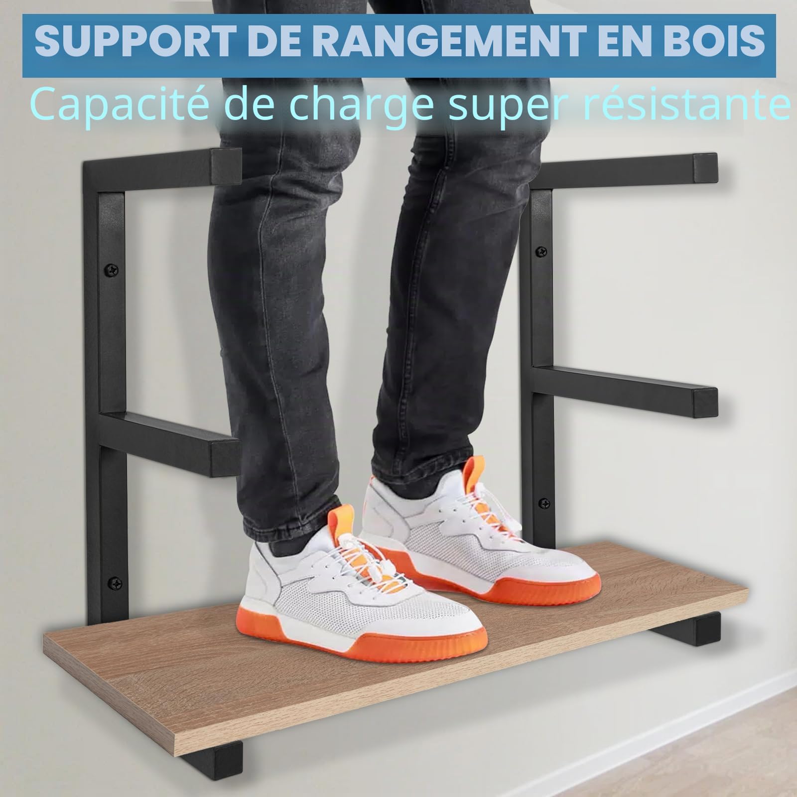 AKOZLIN Étagère murale 3 niveaux mixte métal bois intérieur extérieur | Étagère de rangement en bois tube de bois Organisateur en bois Étagère utilitaire haute résistance