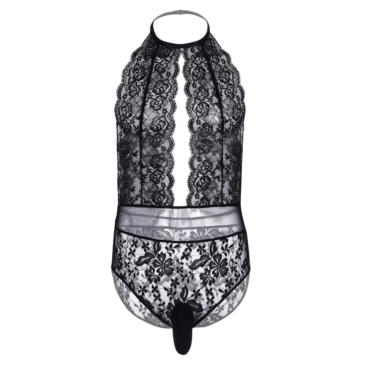 Buy ACSUSS Men's Sheer Lace Bodysuit Sissy Pouch Thong Leotard Crossdress Nightwear Online at