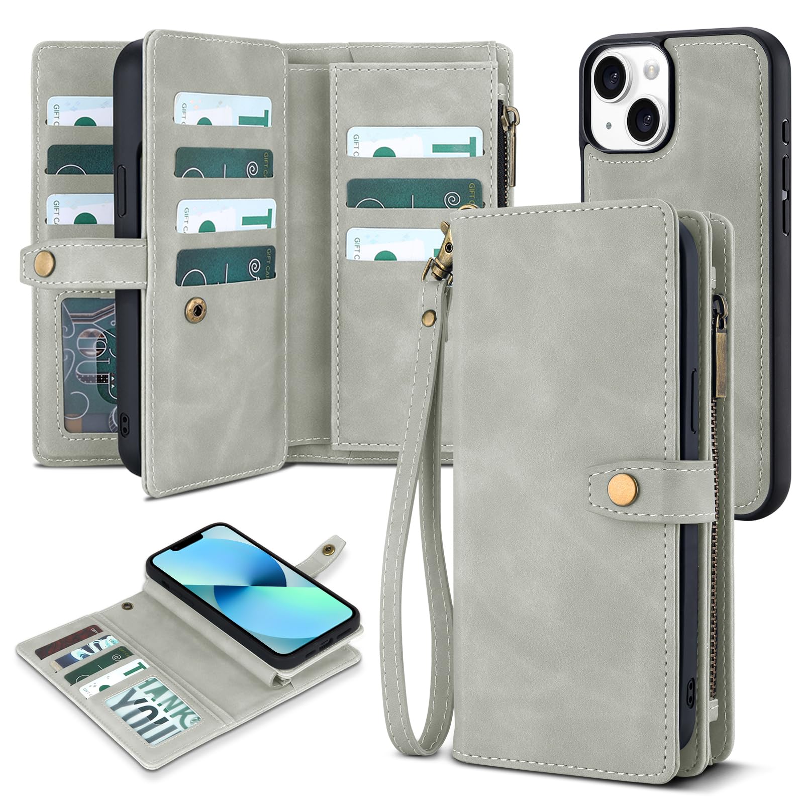 TwoHead Designed for iPhone 13 Wallet Case with Card Holder,Detachable Magnetic Phone Case with Wallet PU Leather Wallet Phone Case for iPhone 13 Case