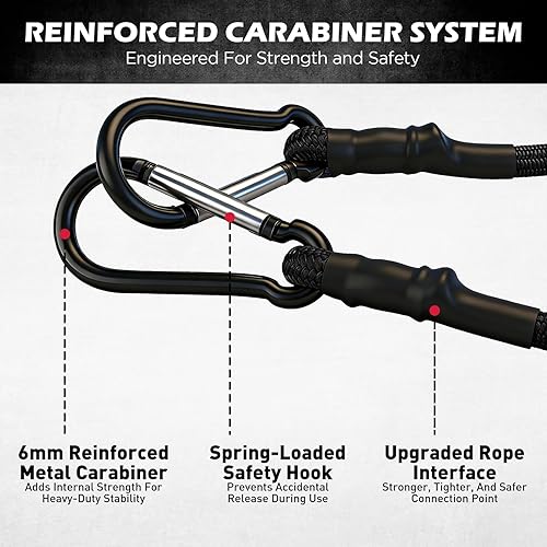 Miniatura 3 de 5 cuerdas elásticas de 24 pulgadas con ganchos de mosquetón, correas elásticas de goma resistentes, cuerda elástica con clips de mosquetón