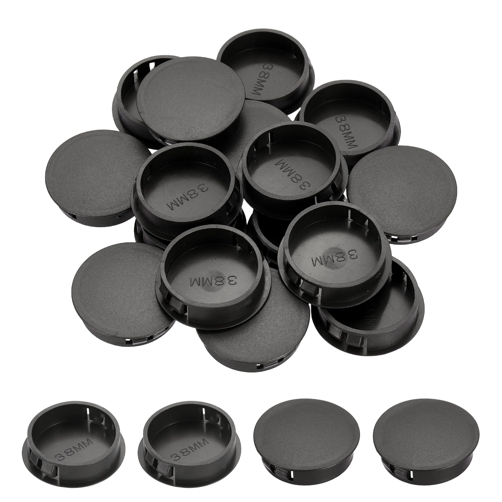 sourcing map Hole Plugs 50pcs 38mm(1-1/2-Inch) Plastic Plugs for Round Holes Flush Type for Furniture Cabinets Machines Hardware Fencing Post Pipe, Light Black