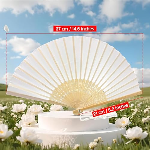 Miniatura 101 de FANSOF.FANS Abanico de mano plegable de mano de tela con borla de grado A, varillas de bambú para mujeres y niñas, fiesta de verano, eventos, Azul