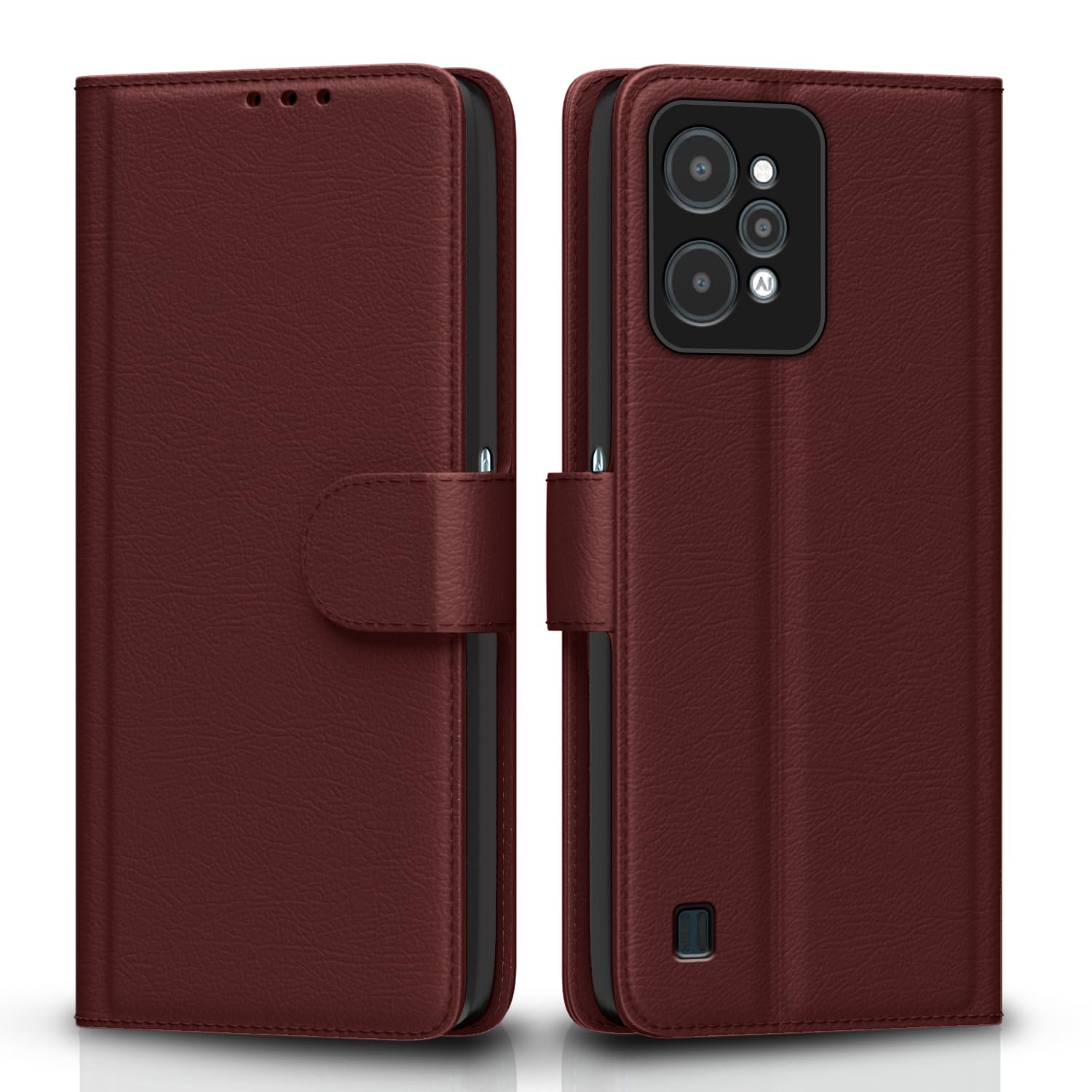 Pikkme Realme C31 Flip Cover | PU Leather Finish | 360 Protection | Wallet & Stand | Strong Magnetic Flip Case for Realme C31 (Brown)