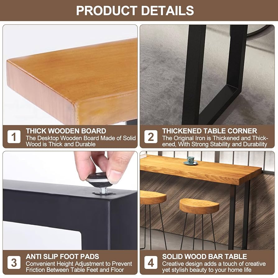 Amazon.com: 47.24 In Bar Table,Counter Height Pub Table with