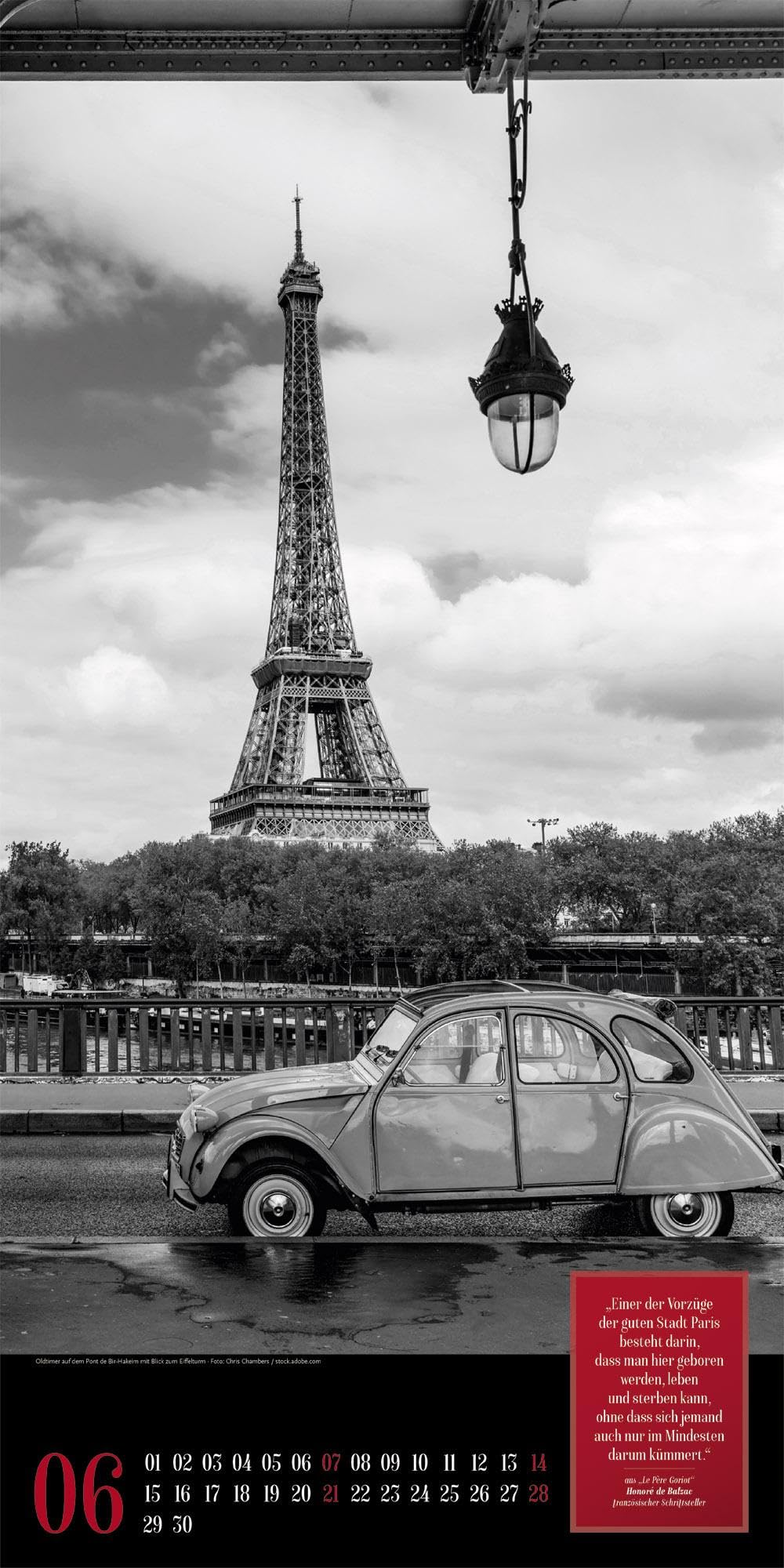 Paris, je t’aime Literatur-Kalender 2026 | Geschmackvoller Städtekalender im schlanken Hochformat (33x66 cm) | Fotos in Schwarz-Weiß mit Zitaten