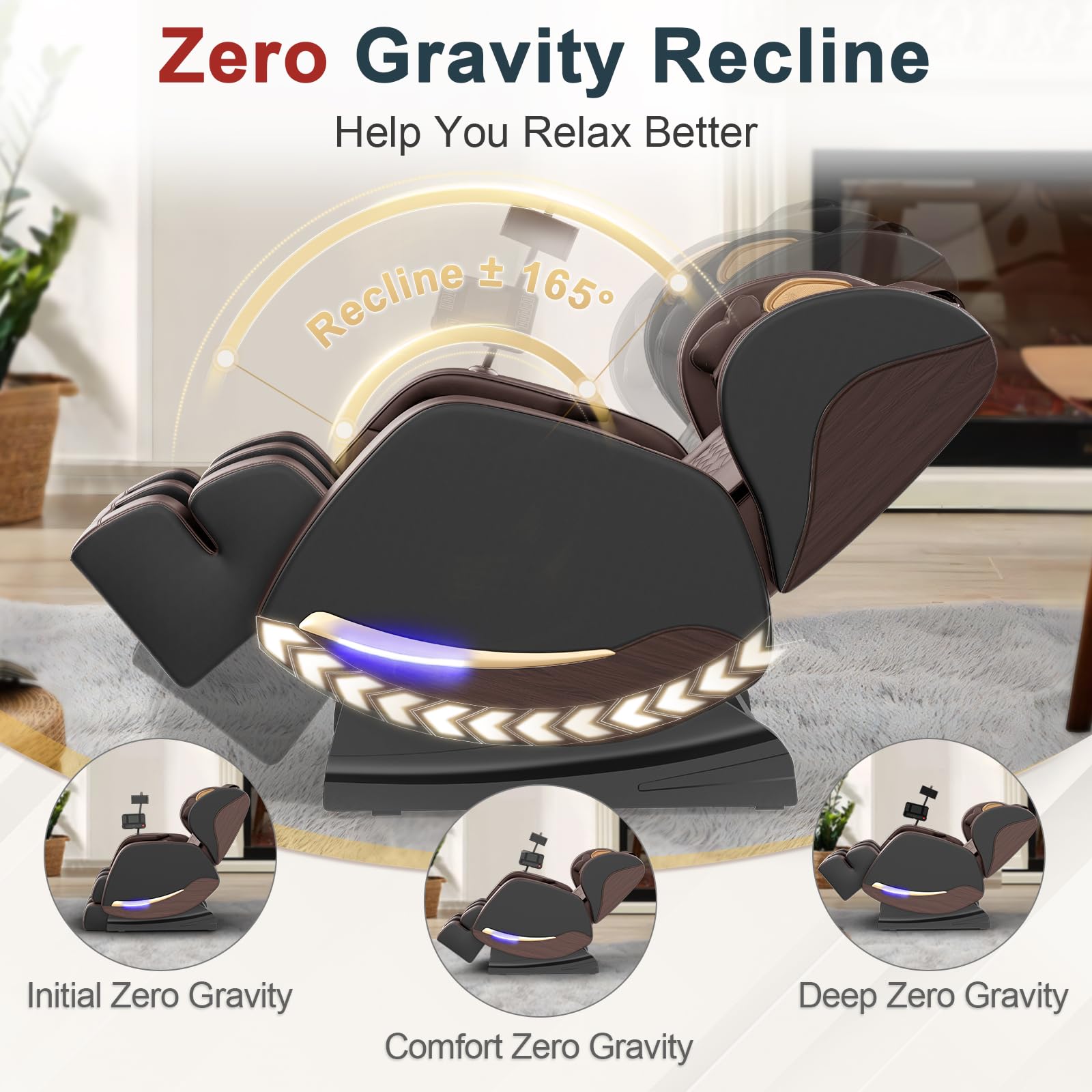 Sillón de Masaje Reclinables de Cuerpo Completo con 14 Rodillos de Masaje,8 Bolsas de Aire,Calefacción para Piernas y Cintura,Altavoz Bluetooth,Sillón Masajeador Gravedad Cero
