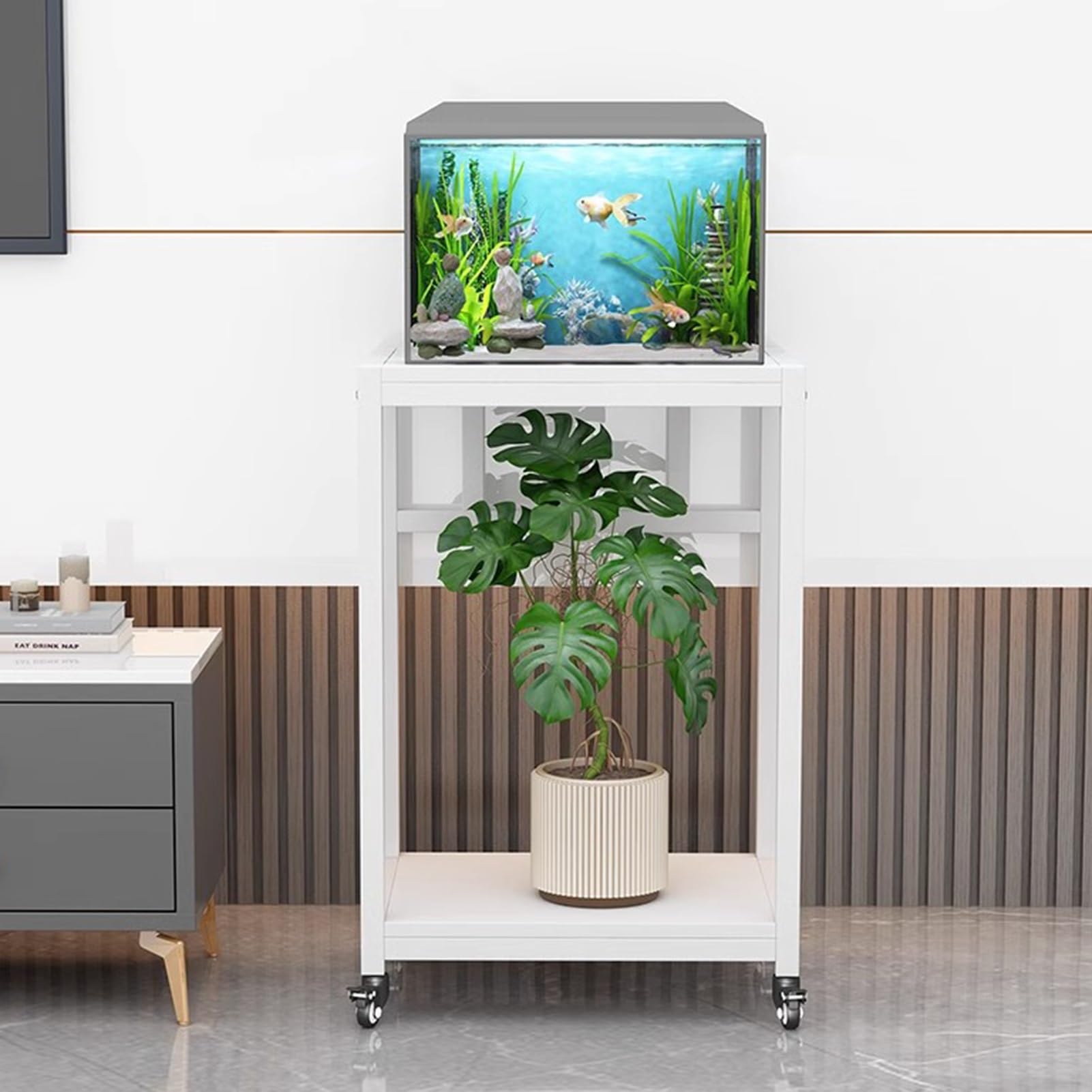 Support d'aquarium avec roulettes, système d'étagère d'angle pour réservoir roulant, idéal pour le salon et les reptiles