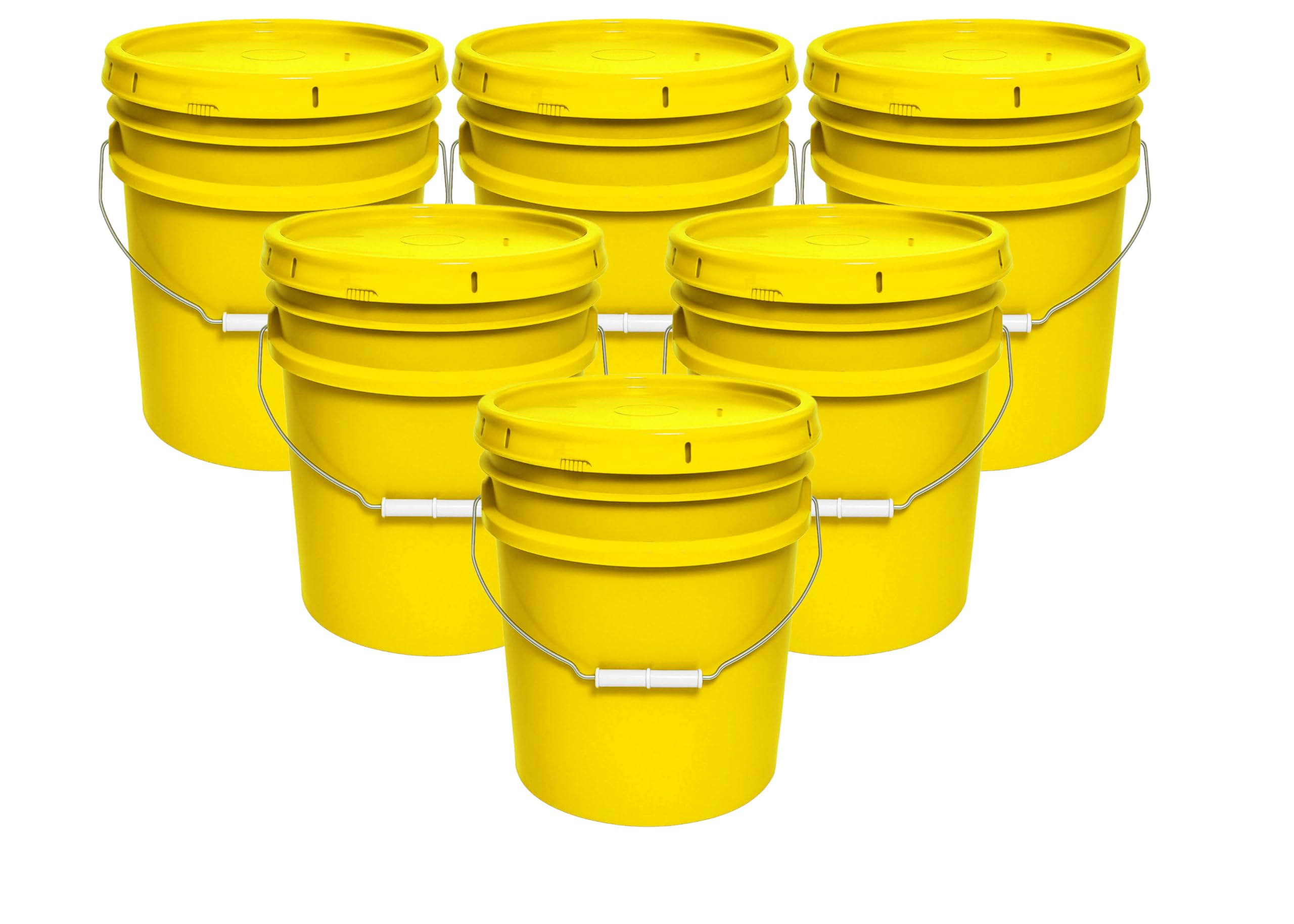MKS Plastics Yellow 5-Gallon Heavy-Duty Bucket with Airtight Lid, 6-Pack