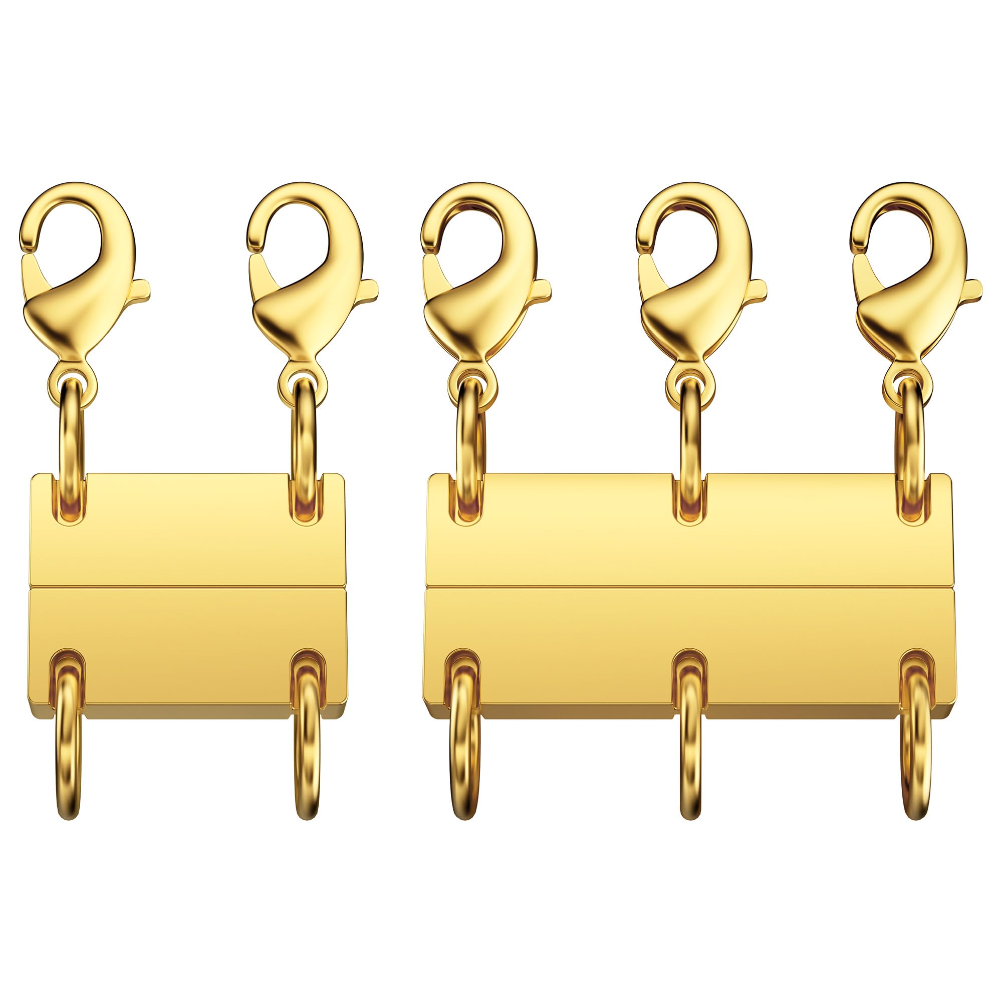 Bonison Necklace Layering Clasp - 18K Gold Plated Multiple Necklace Clasp Set, Magnetic Chain Separator & Extender for Women, Double & Triple Closure for Layering(2 PCS/Gold)