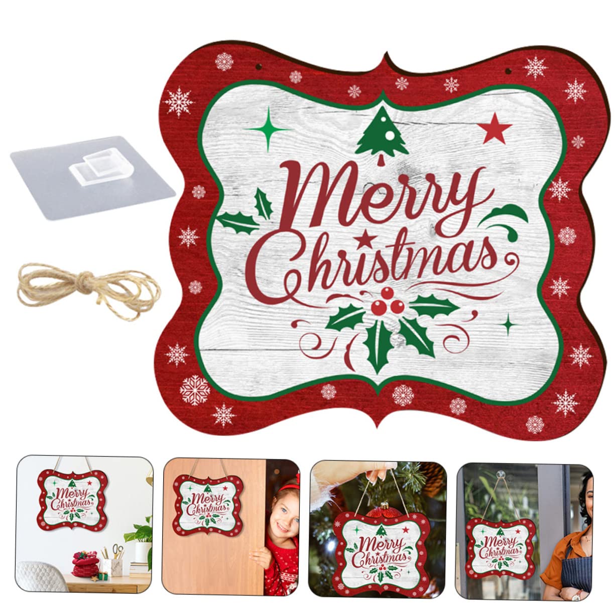 Zerodeko 4 Juegos Letrero De Puerta Colgante Guirnalda Exterior Árbol Decoraciones Pre Navidad Inflable Copla Frente Hogar Decoración Ornamento Home Decoracion De Madera Rojo