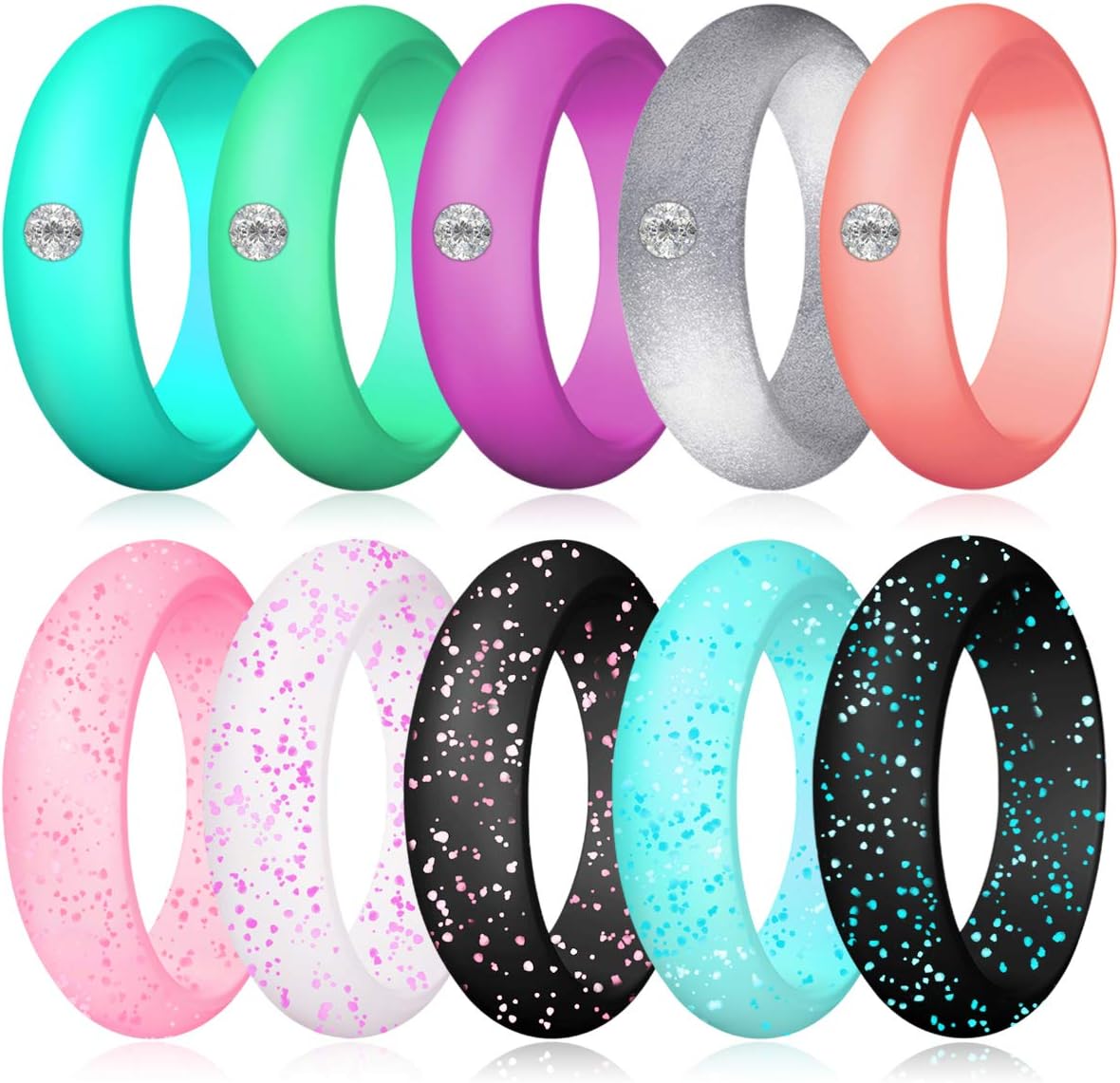 Silicone Diamond Wedding Ring, LUNIQI Silicone Band with Rhinestone for Women, Bling and Shine Diamond for Single or Married Women