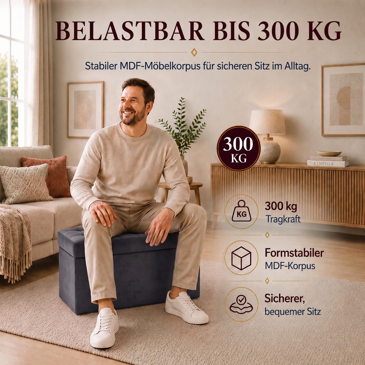 VELORA H&L Sitzbank mit Stauraum 45 x 90 cm Graphit – Samt Sitzbank mit Aufbewahrungsfach, belastbar bis 300 kg, gepolsterte Bank für Flur, Schlafzimmer und Wohnzimmer