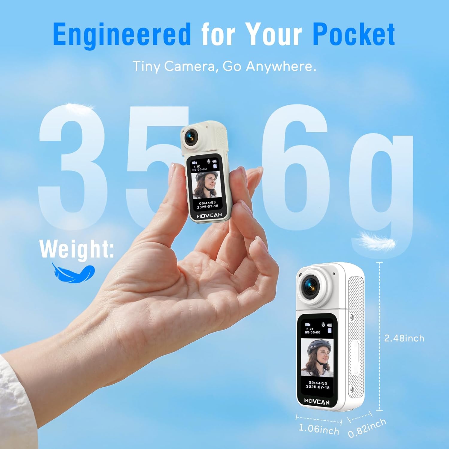 Movcan S70 Body Camera with Audio and Video Recording, HD 1520P Body Cam with 180° Rotating Lens, Thumb Size Hands Free Recording Body Worn Camera, Portable Camcorder for Work (128GB, White) - Image 2