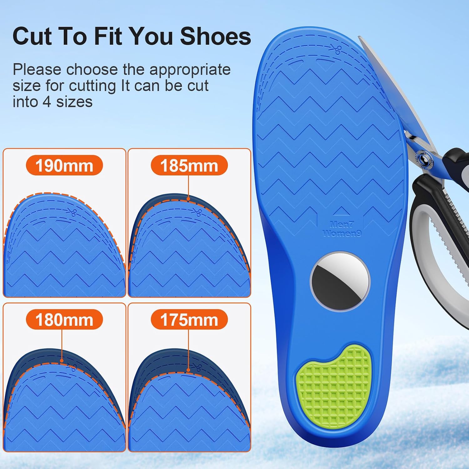 Hidden Holder Insole Compatible with AirTag, Tracking Device Insert Case for Kids Adults and Elderly, Secure Fit for Sneakers & Daily Shoes, Anti-Lost Tracker Soft Inserts for Shoes, Blue (175-190mm)