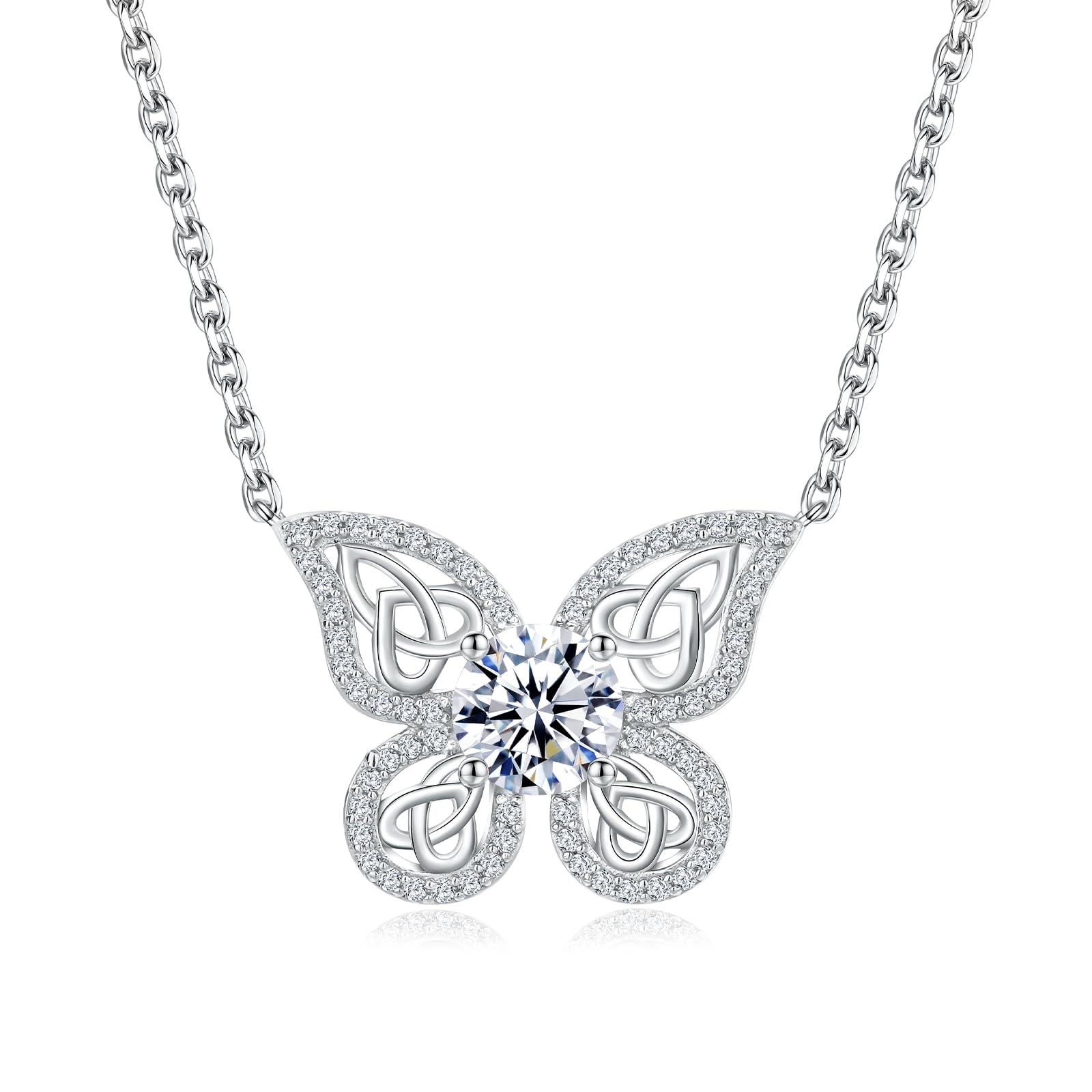 Butterfly Necklace Celtic Irish Jewelry 925 Sterling Silver Birthstone Necklaces for Women Sapphire/Ruby/Emerald Gemstone Cute Butterfly Pendant Necklace