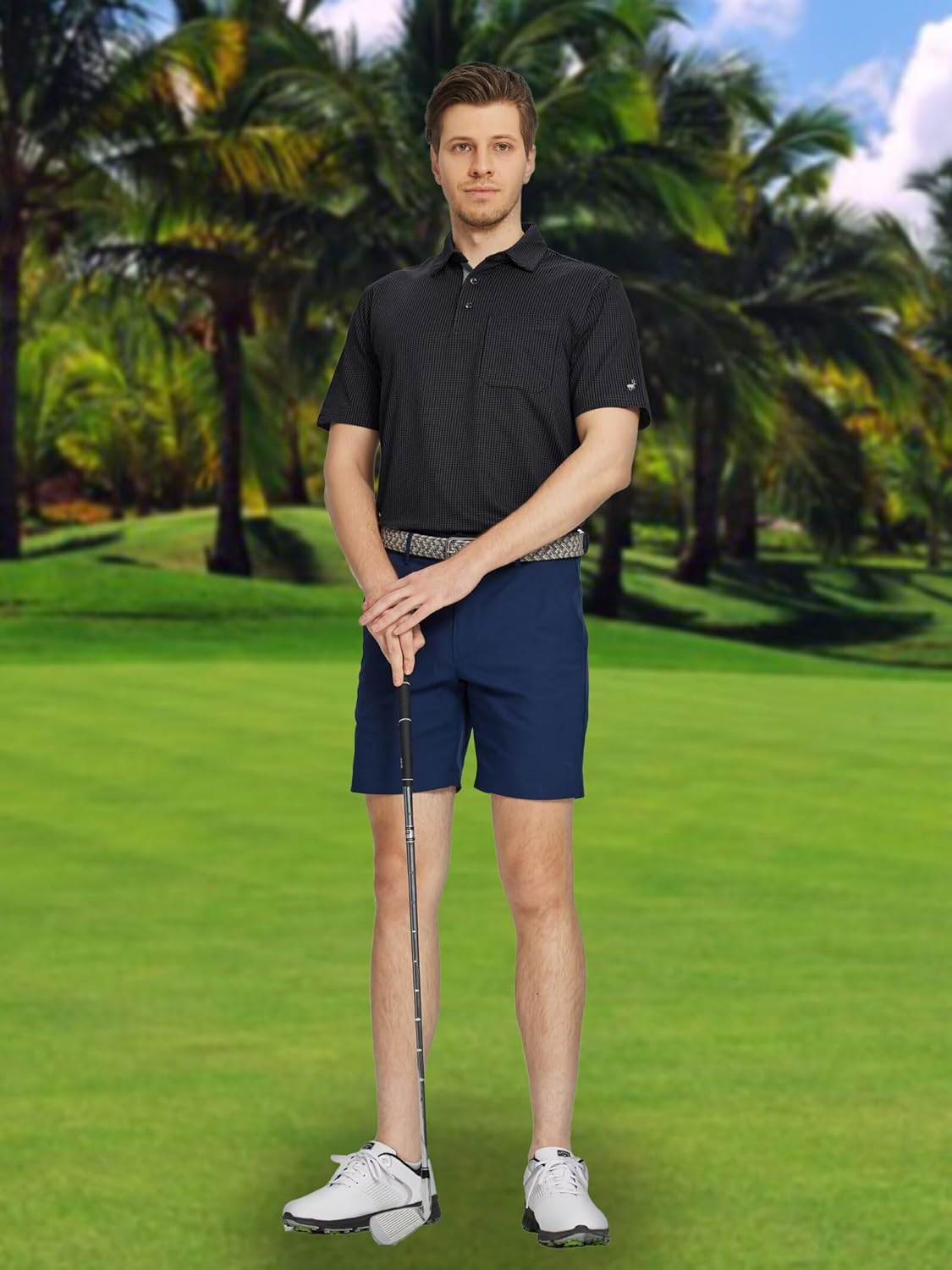 Rouen Mens Golf Shirts Short Sleeve Dry Fit Jacquard Performance Moisture Wicking Casual Pocket Collared Polo Shirts for Men - Image 3