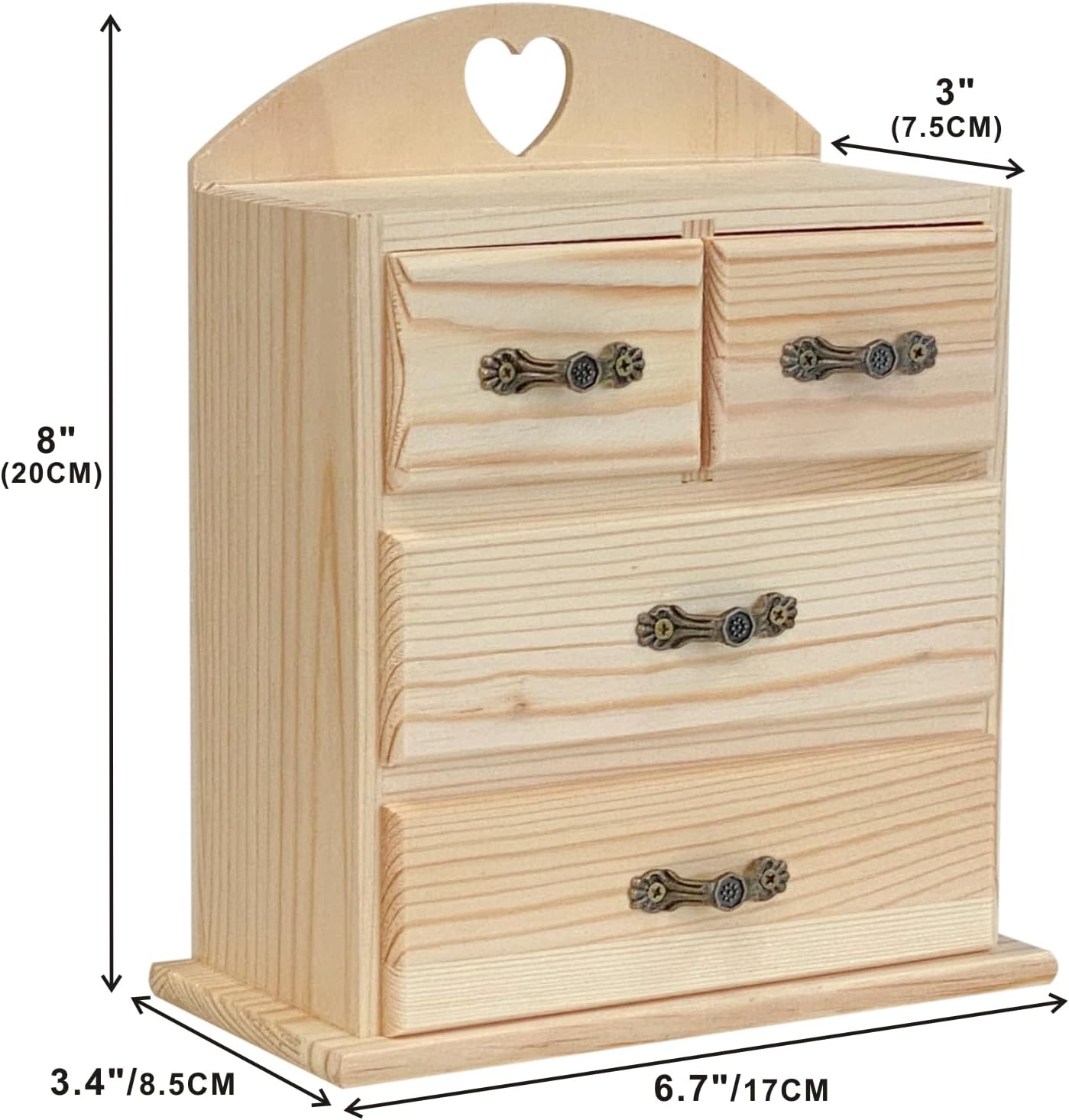 Pack of 2 Unfinished Wood box with Mini Drawers for Jewellery,Small Wooden Organizer Storage Box for Crafts Hobbies DIY Project