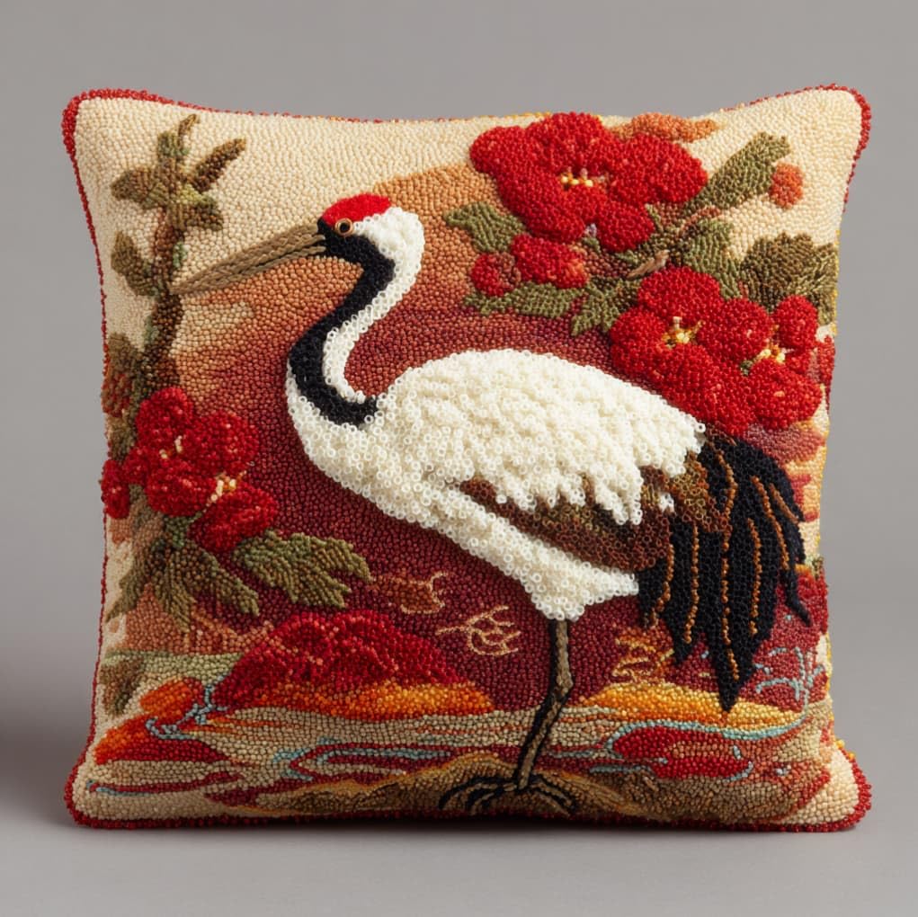 AxiangziK Latch Hook Pillow Making Set,Red-Crowned Crane
