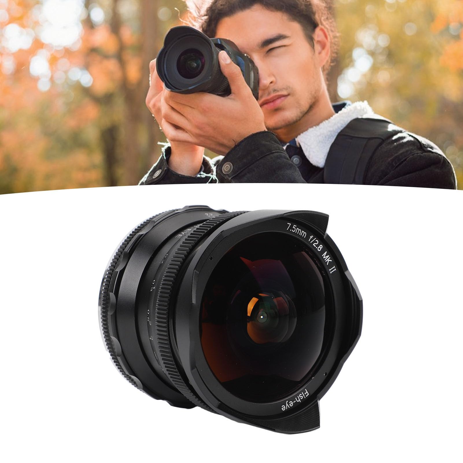 Obiettivo Fisheye da 7,5 Mm F2,8, Obiettivo Fisso con Messa a Fuoco Manuale con Portata di 180 Gradi per Fotocamera Mirrorless APS C con Attacco E, Compatibile con A7 A7II A7R