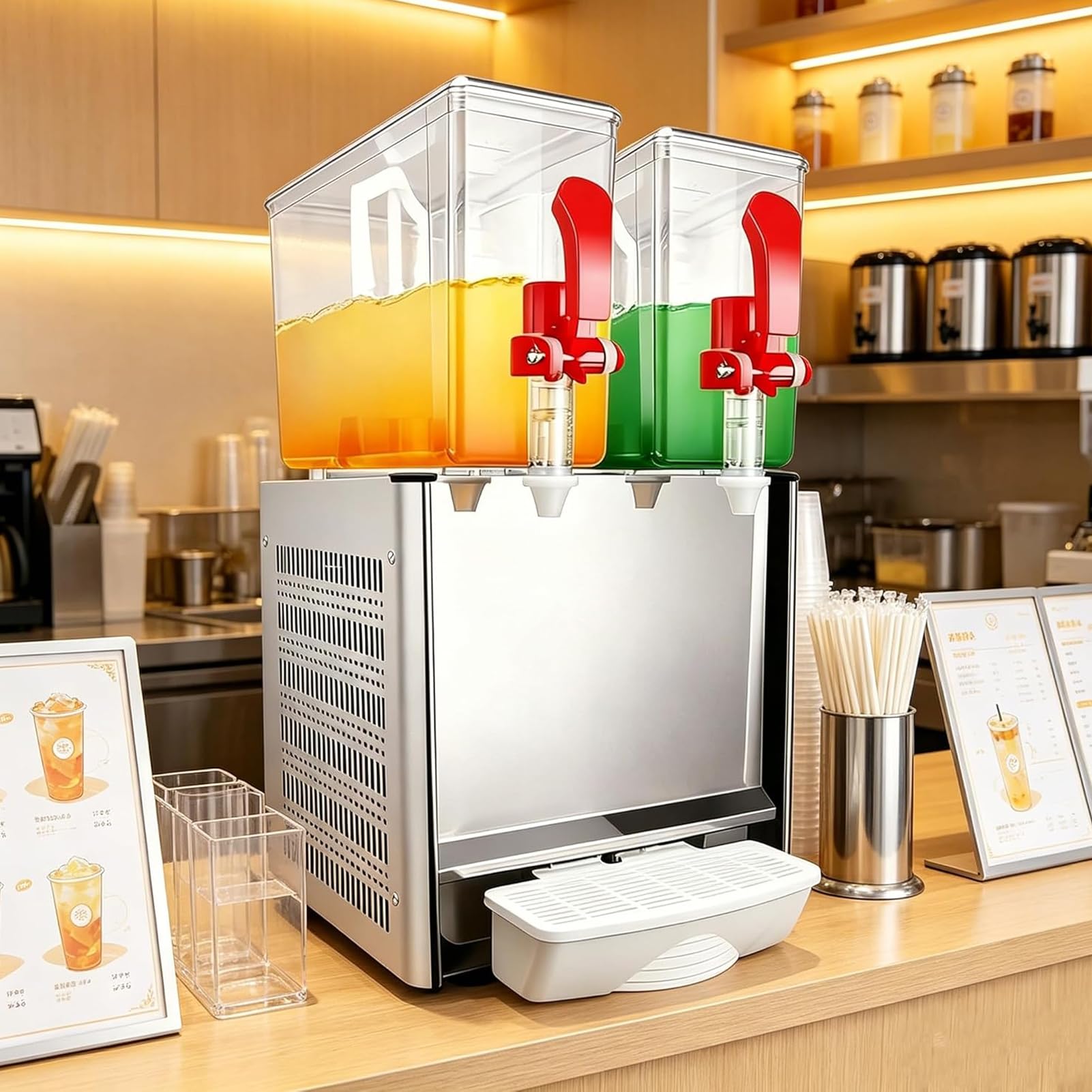 LYJIANGXIN Commercial Beverage Dispenser, 1-2 Tank Cold Beverage Dispenser, 180w/280w Food Grade Material Stainless Steel Commercial Juice Dispenser for Cold Drink