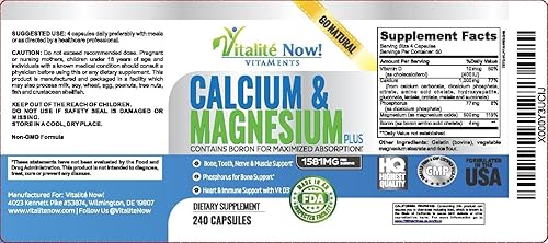 Miniatura 5 de Mejor calcio y magnesio + vitamina D3 400 UI, altamente absorbible con boro, 10 formas de calcio + fósforo para la fuerza ósea, todo natural, 240