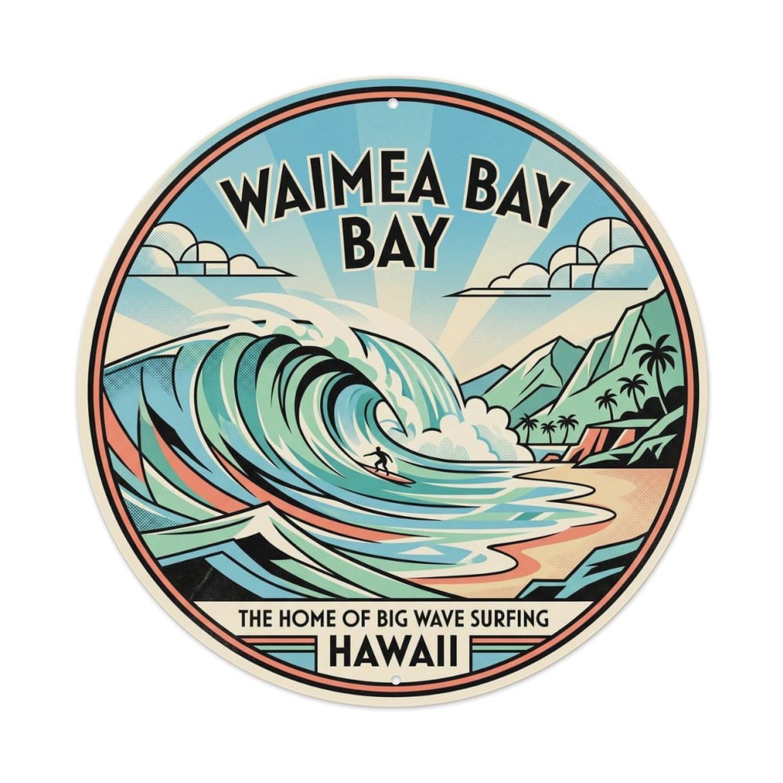 Waimea Bay Big Wave Hawaii Travel Surf Coast Break Metal Tin Sign