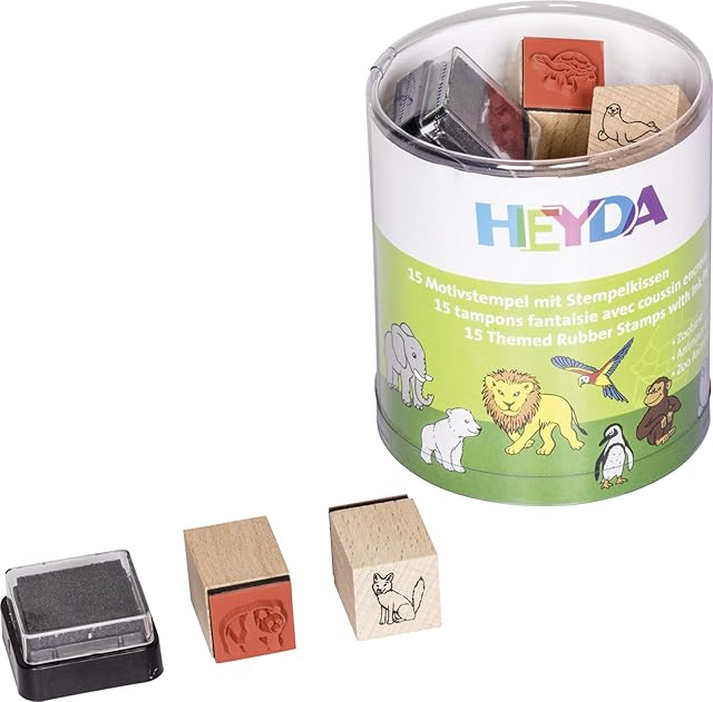 Heyda 204888491 Heyda 204888491 puszka stempli (zwierzęta z zoo), rozmiar motywu: ok. 1,5 x 1,5 cm