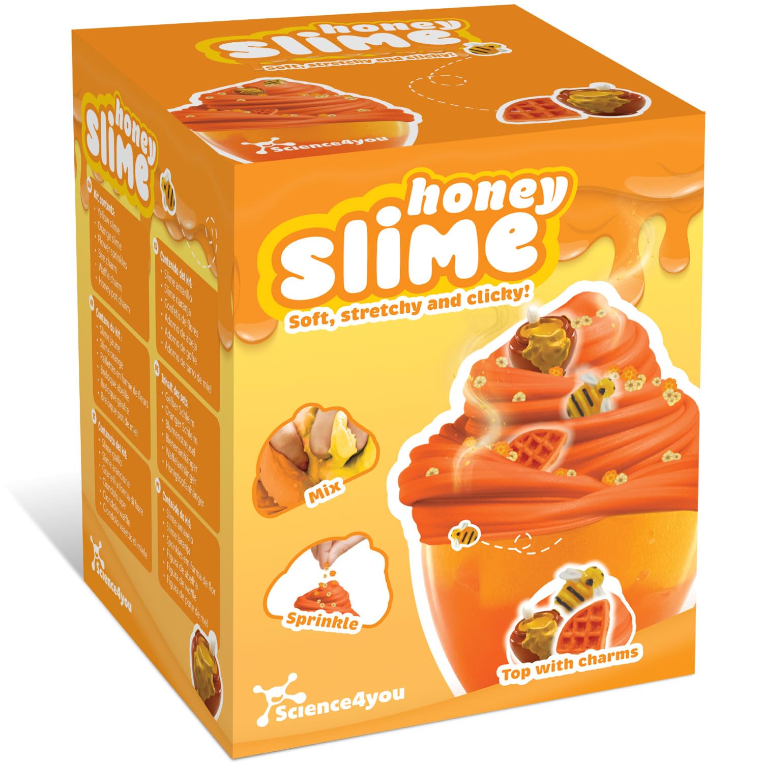 Science4you Honey Slime Kit for Kids - Mix, Sprinkle and Top Your Orange and Yellow Slime with Charms, Soft as Butter Slime, DYI and ASMR Kit for Kids, Original Gift for Boys & Girls Age 5 6 7 8 9+