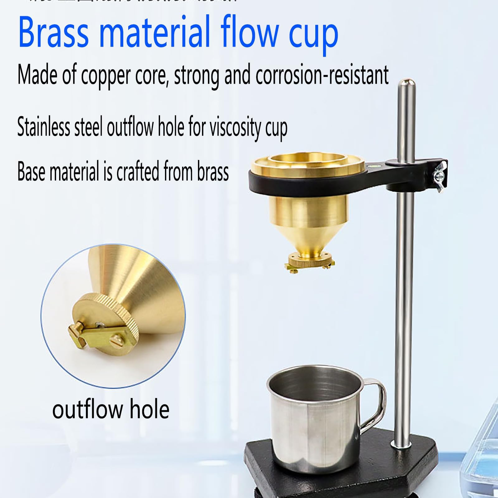 Messing-Viskositätsbecher Mit Höhenverstellbarem Ständer, Tisch-Fließviskosimeter Mit Wasserwaage, Auslauf Aus Edelstahl, Für Farben, Beschichtungen, Druckfarben Und Klebstoffe Im Labor