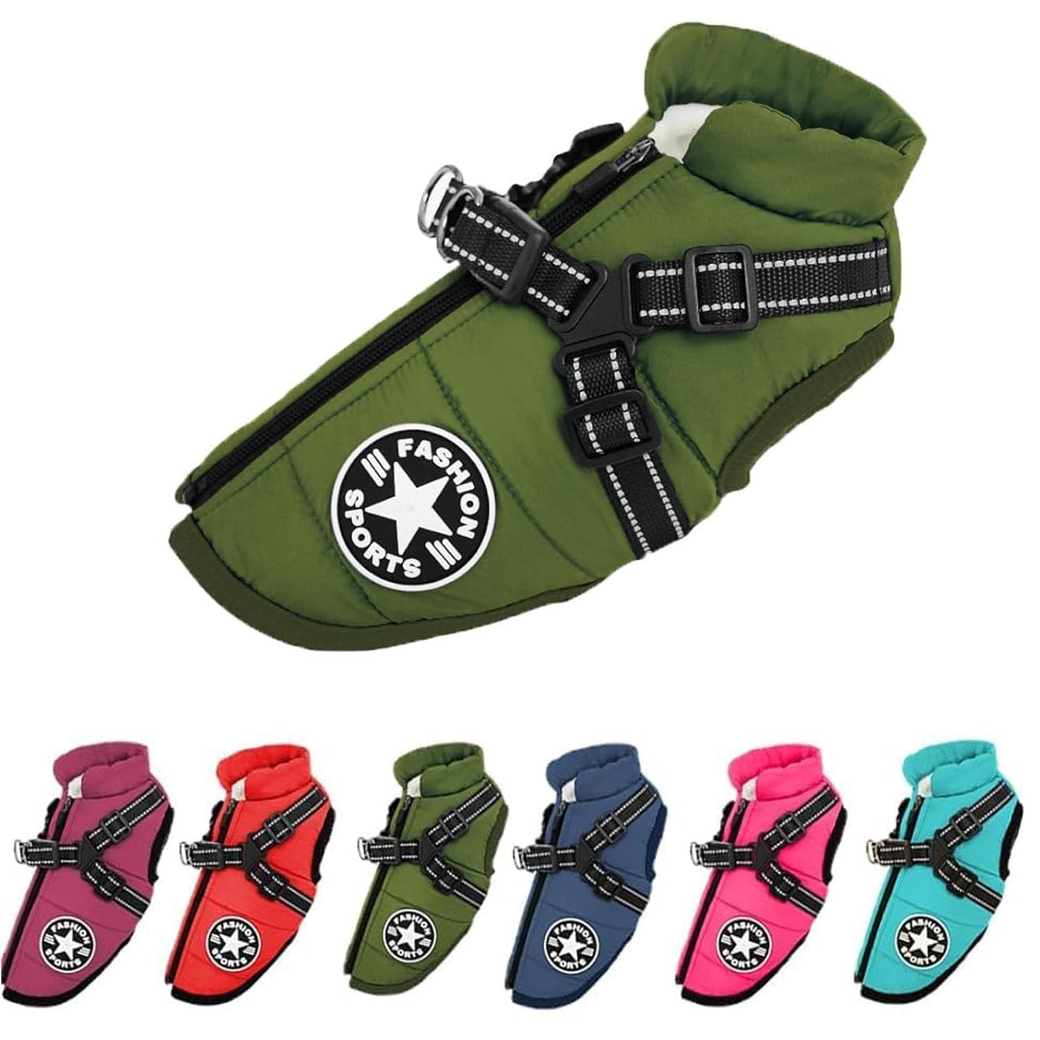 Pawbibi Dog Coat Waterproof Winter, Pawbibi Sport Waterproof Windproof Jacket with Built-In Harness Reflective & Adjustable Warm Coats Dogs (green, M)
