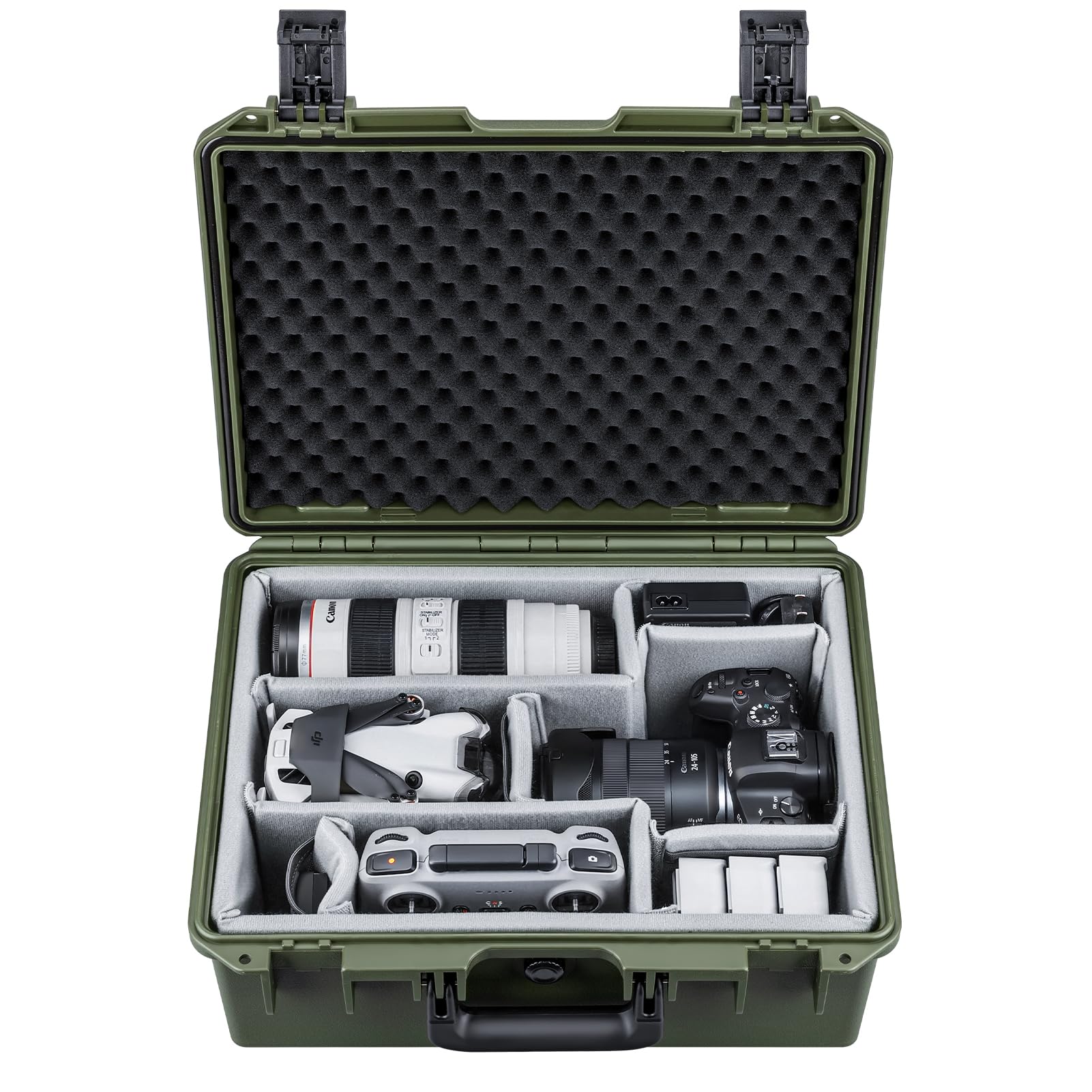 Lykus PVC1 Waterproof Hard Camera Case with Padded Dividers for Cameras, Lenses, Dual DJI Mavic/Air/Mini/Flip drones