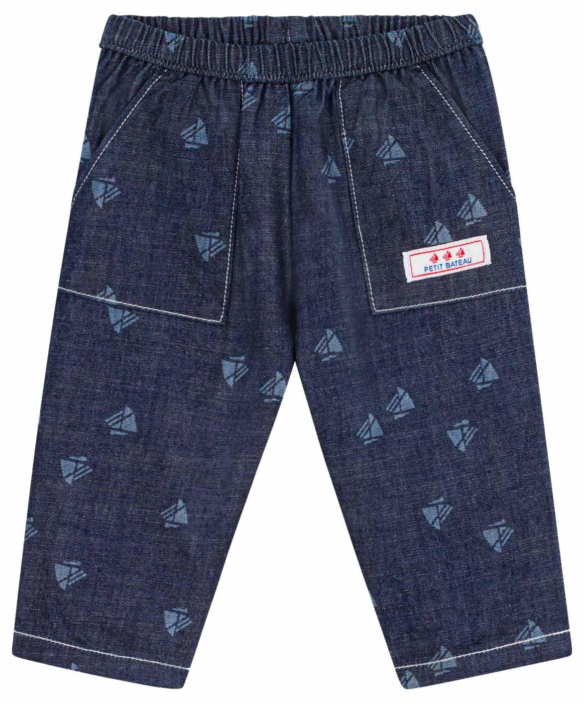 Petit Bateau Baby-Hose aus Denim mit Bootsmuster