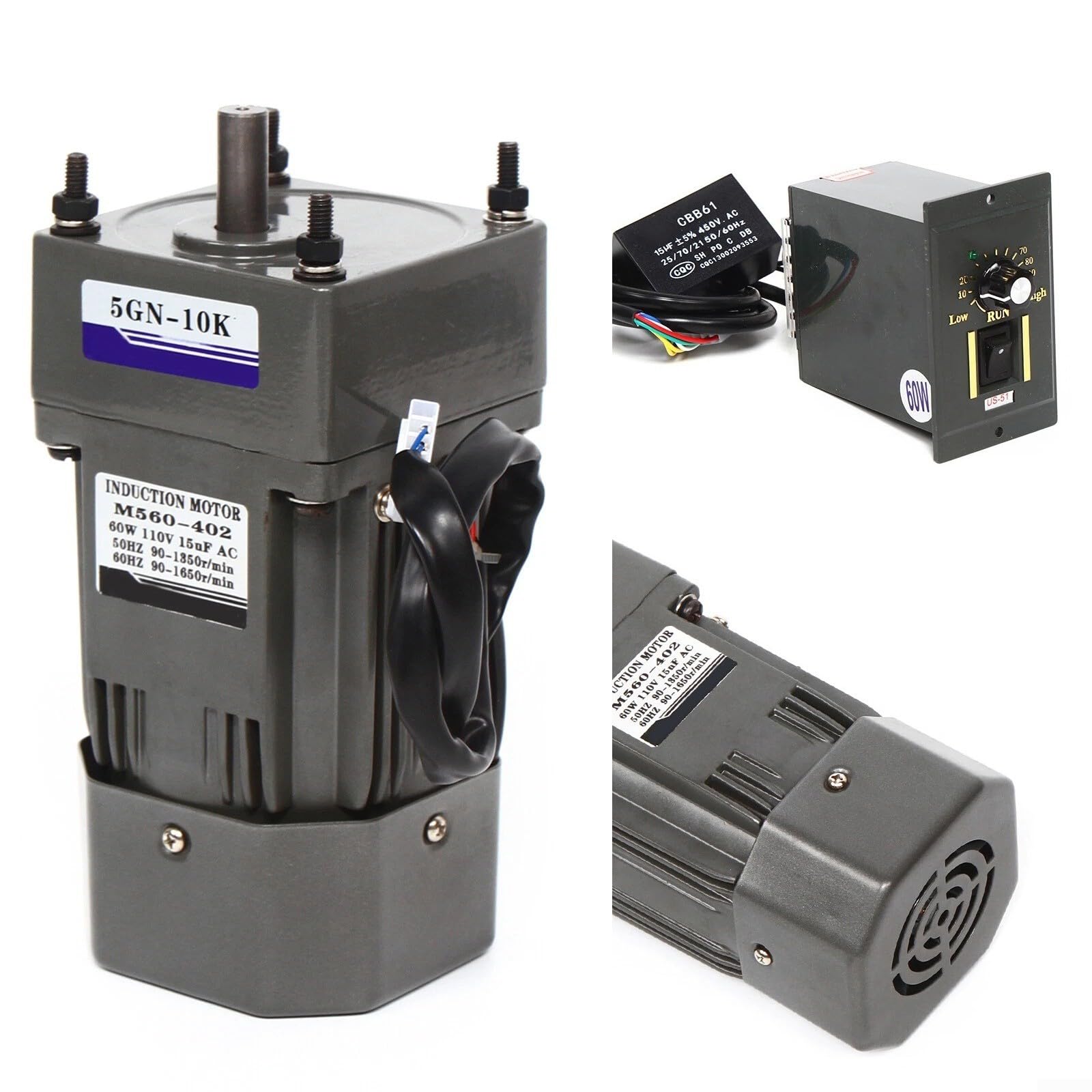 Motor de engranajes AC silencioso de 60W, aleación de aluminio con eje de 12 mm