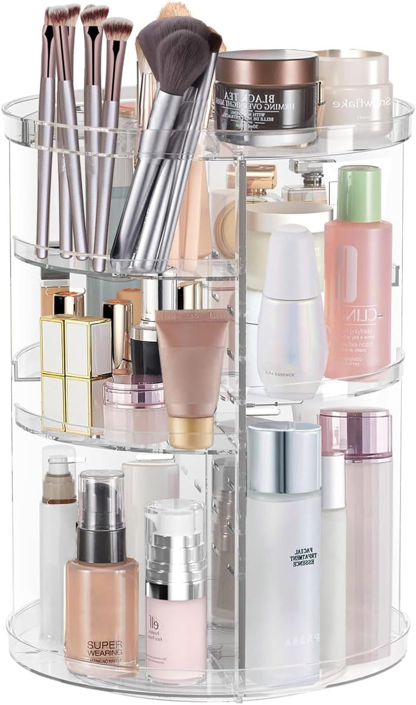 Rotating Makeup Organizer Coutertop, 360° Spinning Makeup Skincare Perfume Organizer for Vanity, DIY Adjustable Cosmetic Storage,Make Up Organizers and Storage for Vanity Bathroom - Clear