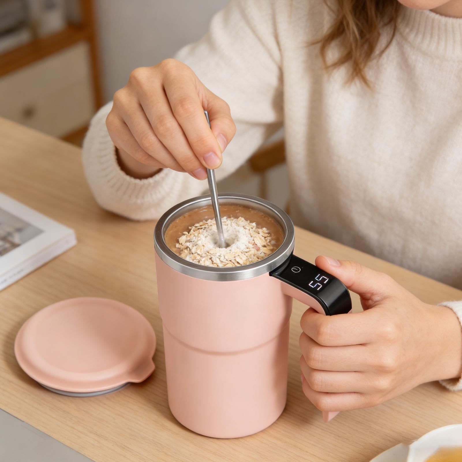 Taza de Autoagitación Taza de Café Portátil con Display Automático de