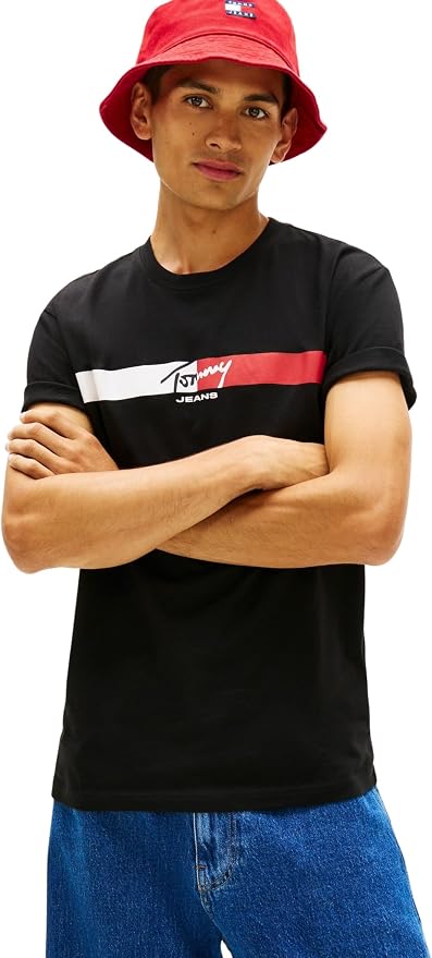 Camiseta Manga Corta Tommy Jeans Signature Stripe Algodón Hombre Negro Talla S