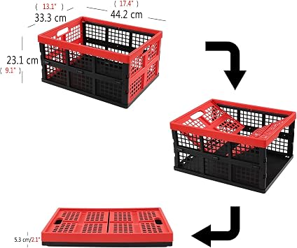 Gloreen 3 Pack 35 Quart Folding Crates Bins, Collapsible Storage Milk Crate