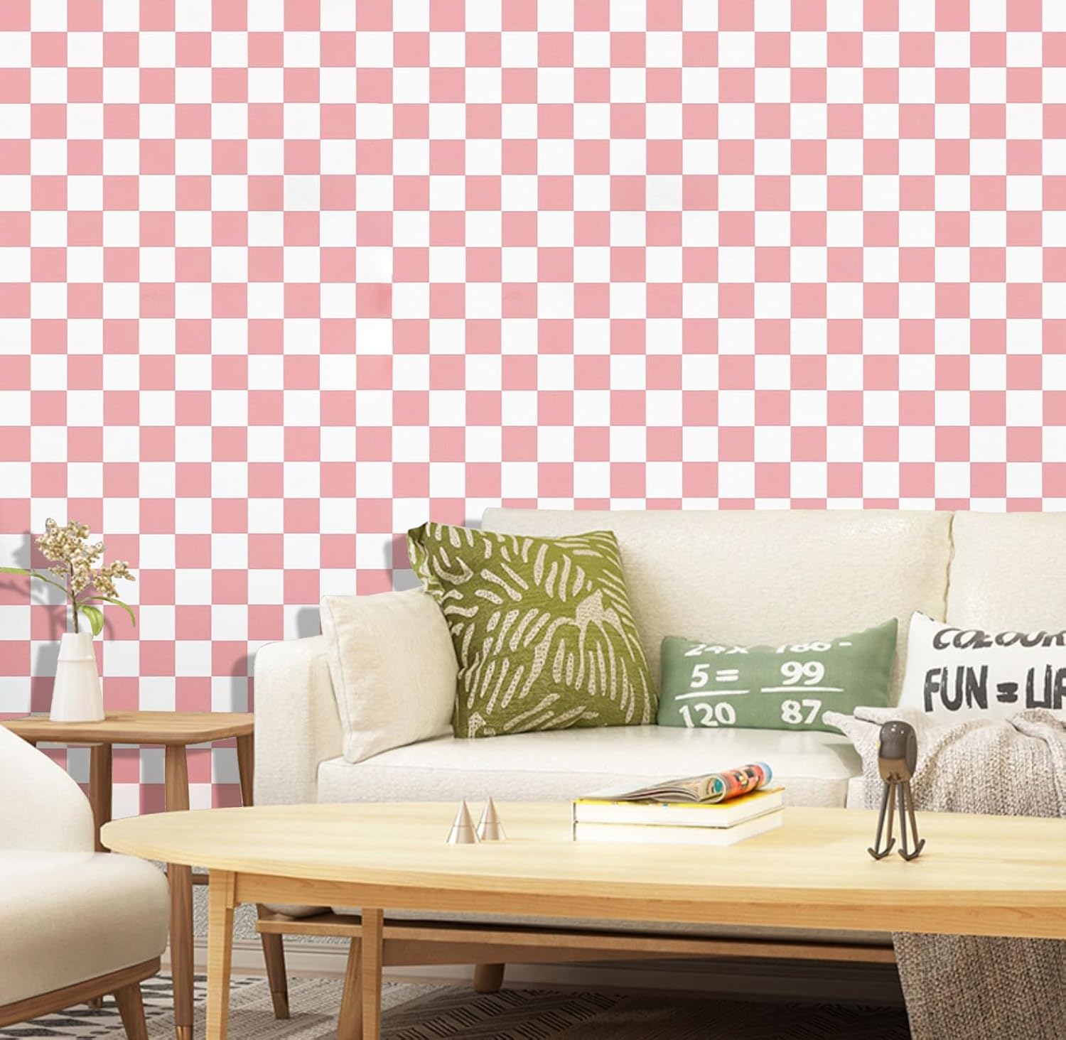 Hopeak Pink and White Mosaic Peel and Stick Self-Adhesive Lattice Wallpaper Removable Decorative for Home Office Store Wall Decoration and Furniture Renovation 17.3 x 393 inches