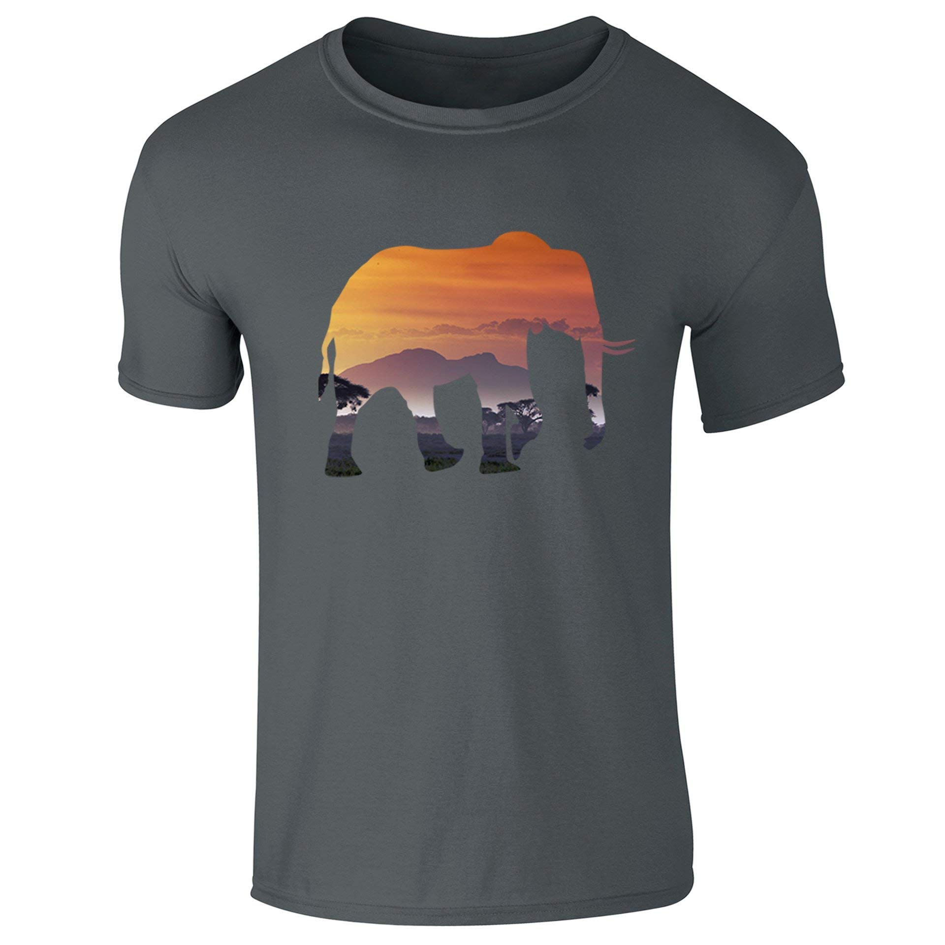Elephant Silhouette African Savanna Landscape Mens T-Shirt Charcoal Grey (M)