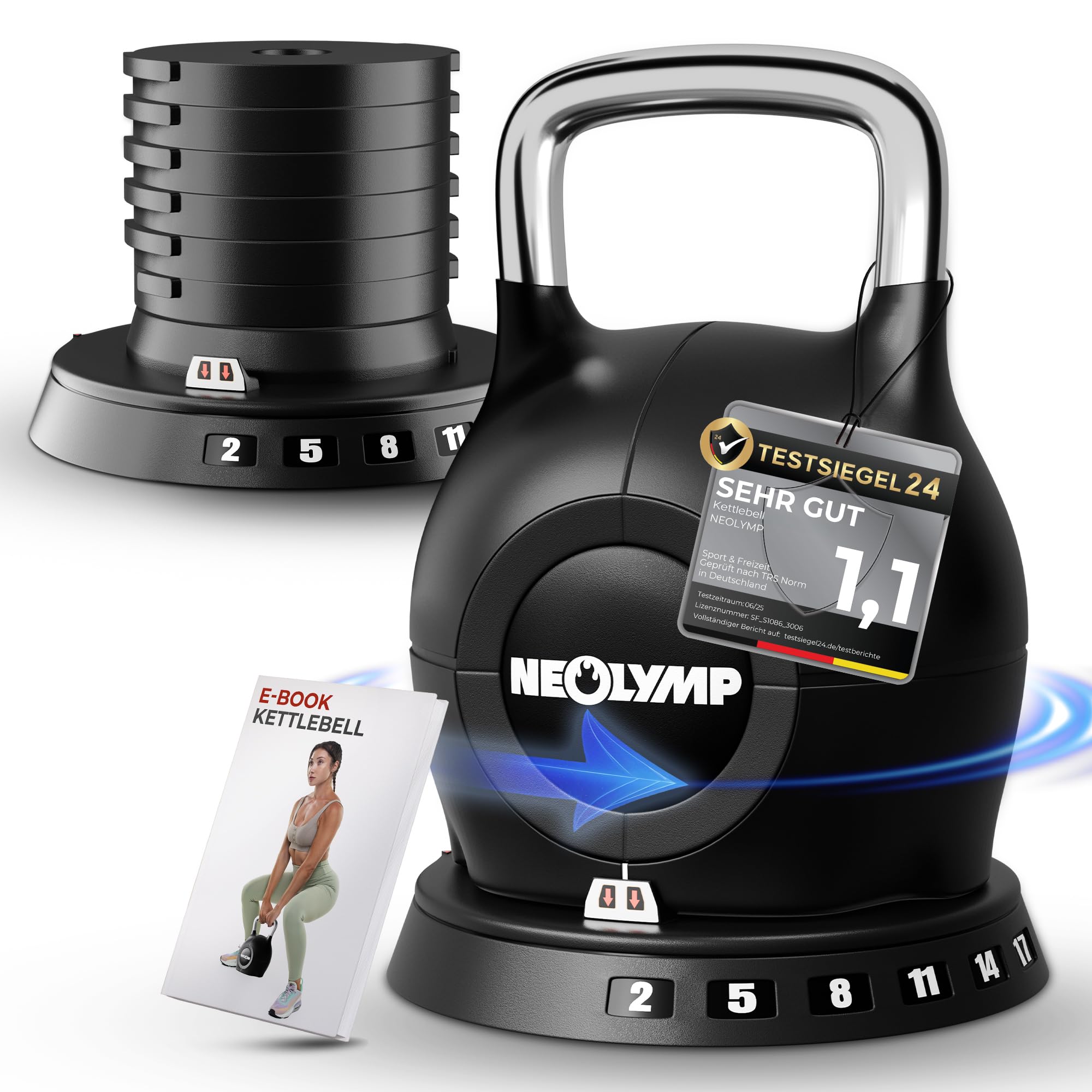 NEOLYMP Kettlebell Set 2–20 kg – 7-in-1 verstellbare Kugelhantel