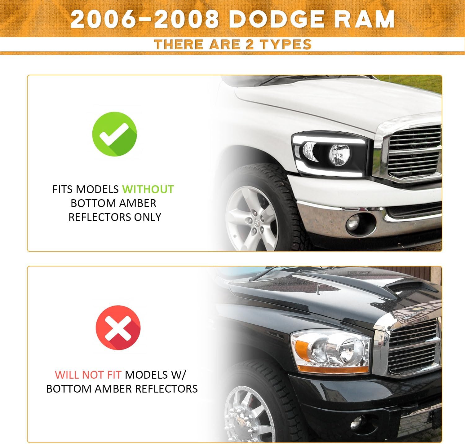 WEELMOTO DRL Headlights Assembly Compatible with 2006-2008 Dodge Ram 1500, Headlight for 2009 Dodge Ram 2500/3500 Replacement With DRL Black Housing