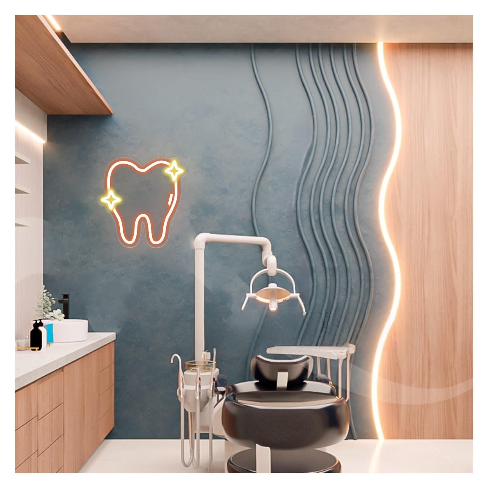 RONGCH Hanging Art Signs Tooth Neon Sign,Suitable for Dental Office Display Wall Decor with Dimmable 30cmx30cm(C)