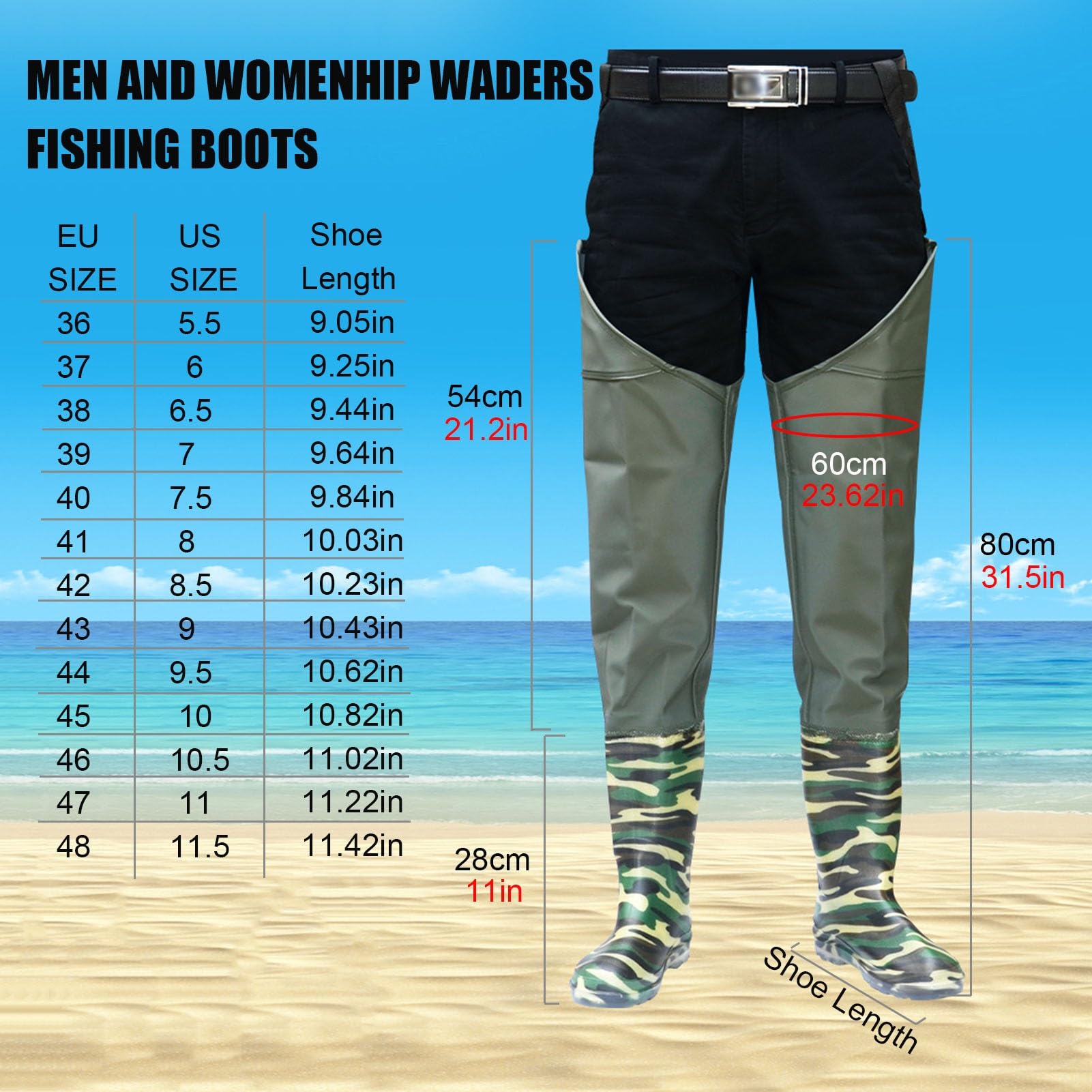 Wathosen Watstiefel for Herren und Damen, for Angeln und Jagen, leicht, wasserdicht, mit Stollensohle, Watstiefel